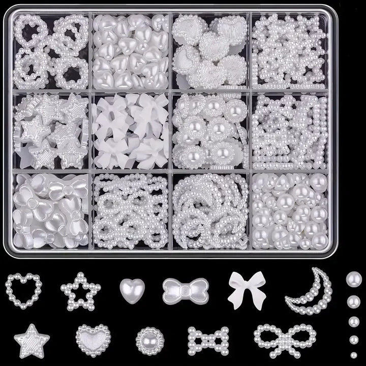 500PCS 3D Nail Art Decoration Kit with Resin Bows, Flat Back Pearls, and Assorted Shapes – Unscented DIY Craft Embellishments