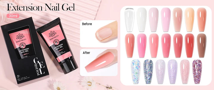 BORN PRETTY 30ml Milky White Hard Gel Jelly Nail Extension Gel Nail Polish Clear Acrylic Nail Color Soak Off UV Construction Gel