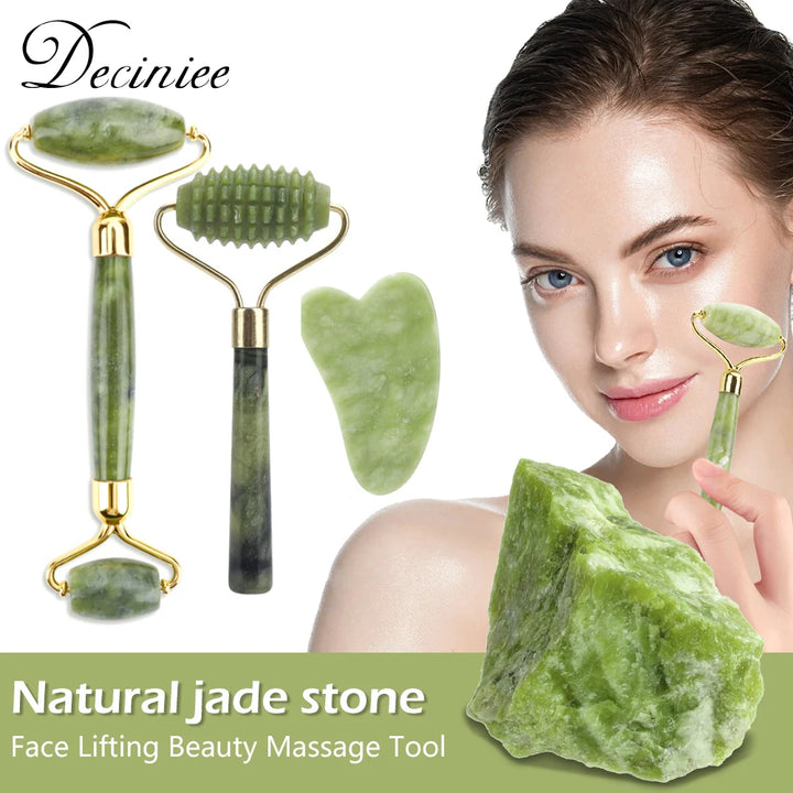 Natural Jade Roller & Gua Sha Set – Anti-Aging Facial Massage