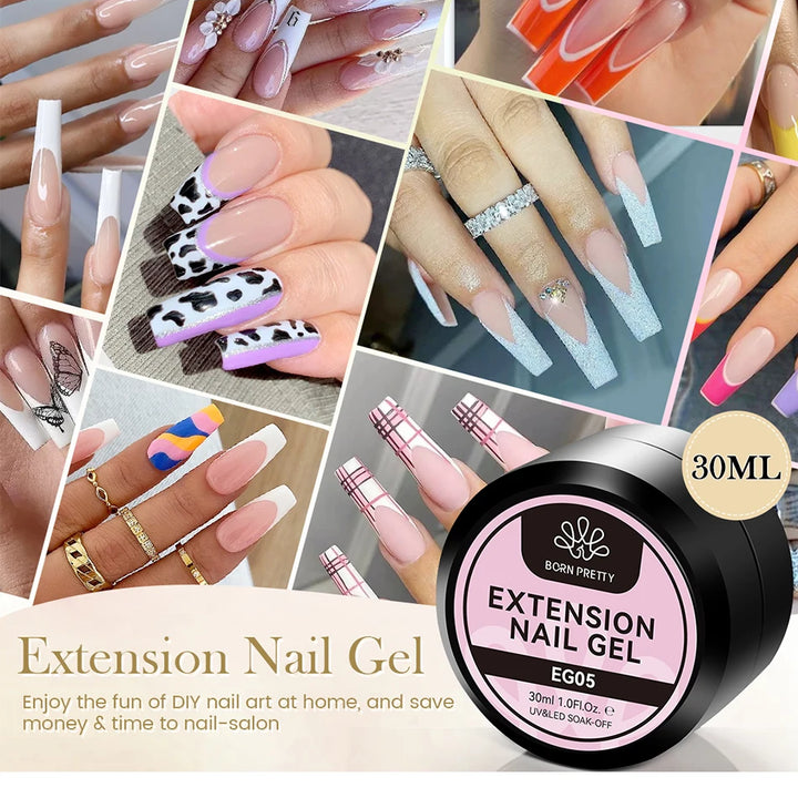 BORN PRETTY 30ml Milky White Hard Gel Jelly Nail Extension Gel Nail Polish Clear Acrylic Nail Color Soak Off UV Construction Gel