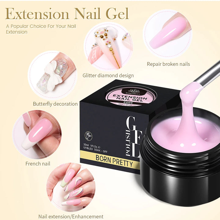 BORN PRETTY 30ml Milky White Hard Gel Jelly Nail Extension Gel Nail Polish Clear Acrylic Nail Color Soak Off UV Construction Gel